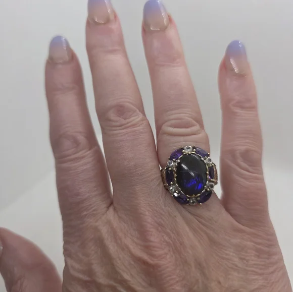 Michael Valitutti Rare Genuine Ammolite & African Amethyst  Ring - Picture 5 of 8